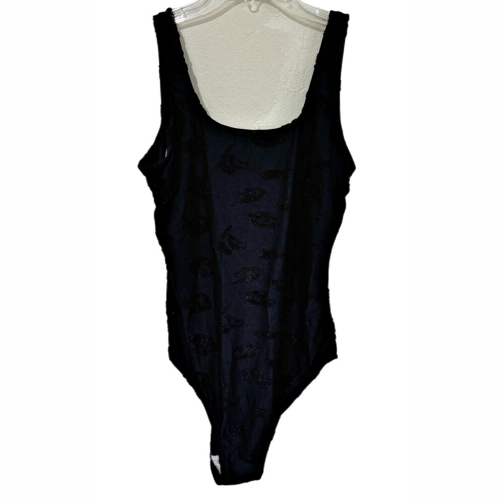 Basic Editions Size 12 Swimsuit Black One Piece Fish Made Taiwan Vintage